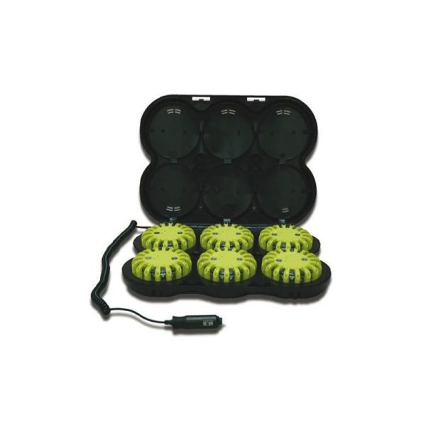 Baliza señalización vial, pack de 6 uds. +maletín cargador 12/22