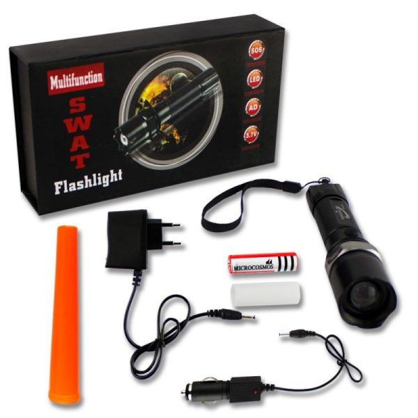 Linterna Policial Recargable con Conos Uso Policial, Vigilantes, Emergencias