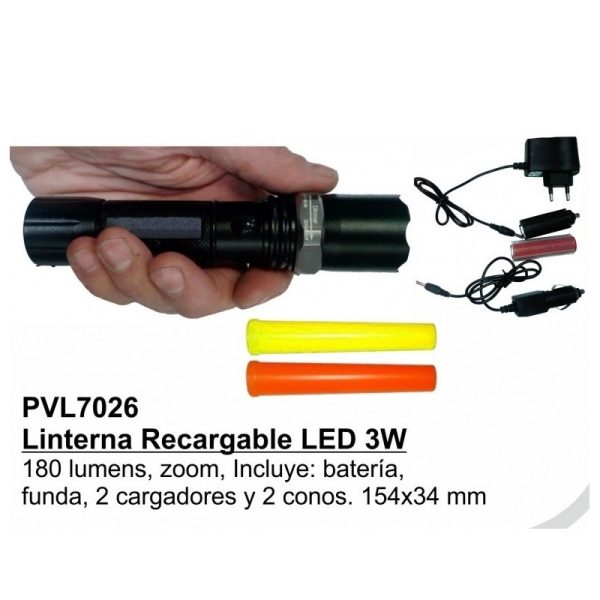 Linterna Policial Recargable con Conos Uso Policial, Vigilantes, Emergencias