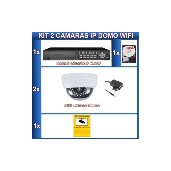 Kit de Videovigilancia IP WIFI. 2 Domos WIFI 720p + NVR 500 Gb