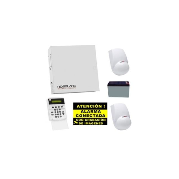 Kit de Alarma Cableado Rosslare Central + 2 PIR + Teclado + Bateria + Cartel