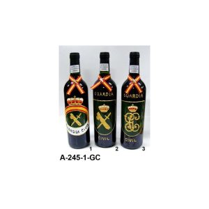 BOTELLA VINO CON EMBLEMA GUARDIA CIVIL DECORADA A MANO