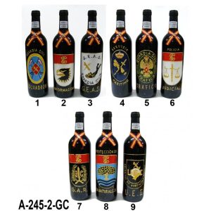 Botella vino plomo decorado a mano emblemas especialidades G.C.