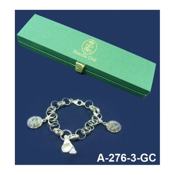 Pulsera plata de 1ª Ley con tricornio y emblemas