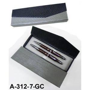 Estuche roller + boligrafo plateado marron