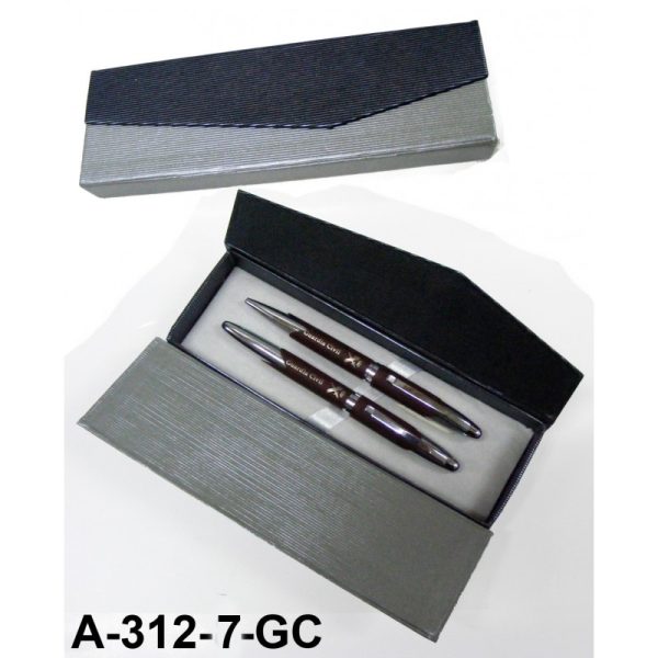 Estuche roller + boligrafo plateado marron