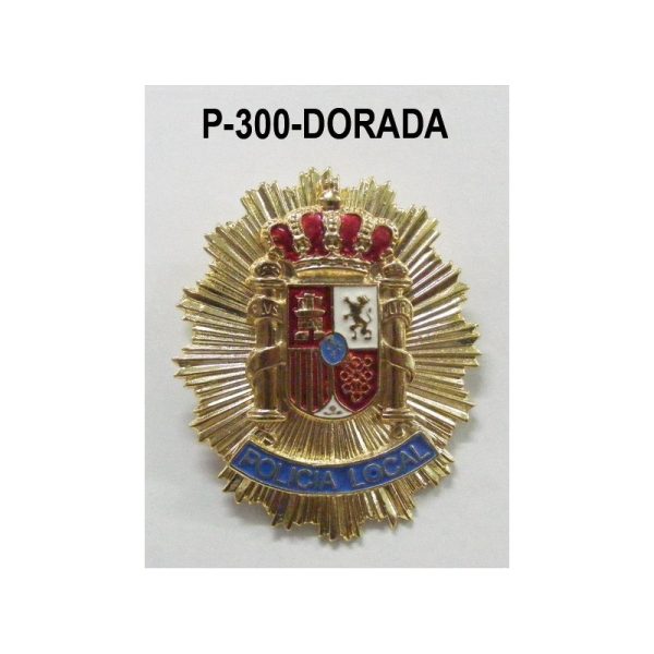 Placa metalica pecho Policia Local DORADA Escudo Constitucional