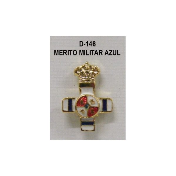 Medalla miniatura tipo pin CRUZ MERITO MILITAR AZUL