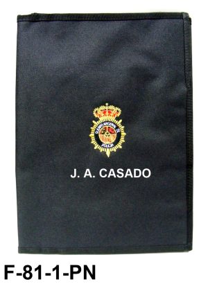 Carpeta nylon portaboletines bordada folio personalizada sin pinza emblema Cuerpo Policia
