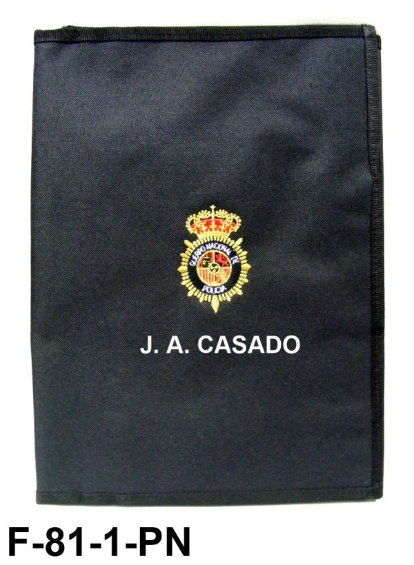 Carpeta nylon portaboletines bordada folio personalizada sin pinza emblema Cuerpo Policia