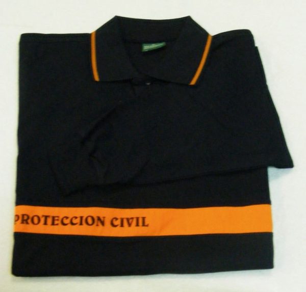 Polo azul marino con franja naranja manga larga