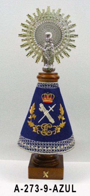 Virgen pie marron manto bordado Azul 37cm. Aproximadamente