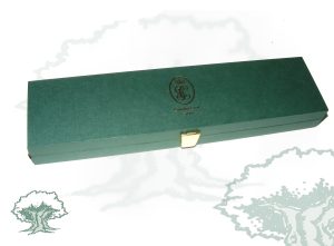 Caja-Estuche ALARGADA MEDALLA verde serigrafiada ORO GC
