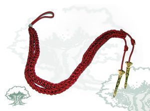 Cordones rayon rojo doble puntas doradas