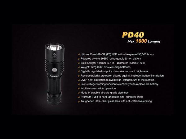 Linterna Led 1600 Lumens Y 5 Modos Pd 40 Fénix