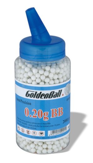 Biberón bolas de plástico Compacta PVC para armas airsoft Golden Ball 6 mm 0.20 gr con 2000 uds de bolas