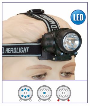 Linterna Frontal 6+2 led + Xenon.3 x AAA