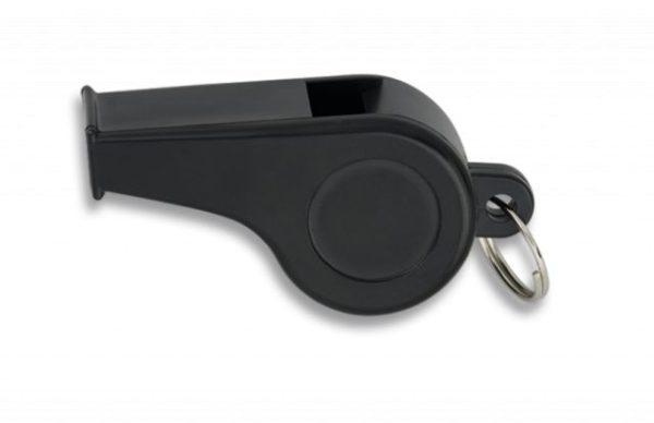 Silbato plástico NEGRO, con anilla. 5 cm
