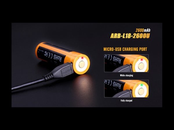 Pila Batería recargable por micro USB 18650 de 2600 mAh