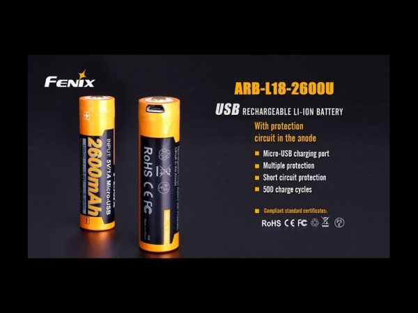 Pila Batería recargable por micro USB 18650 de 2600 mAh