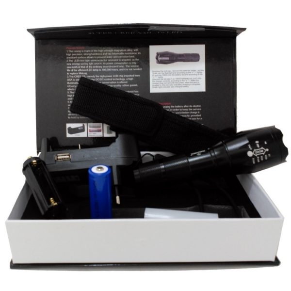 LINTERNA POLICÍA TÁCTICA RECARGABLE CON BATERÍA Y CARGADOR INCLUIDO