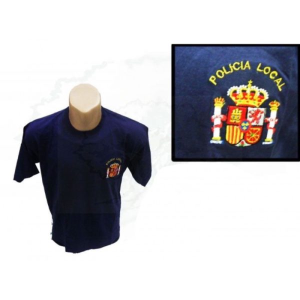 CAMISETA AZUL POLICÍA LOCAL CON ESCUDO CONSTITUCIONAL BORDADO