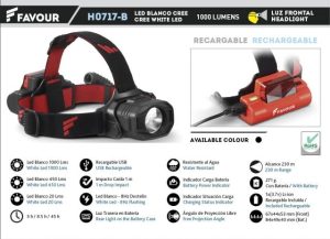 FRONTAL RECARGABLE 1000LM. Negra