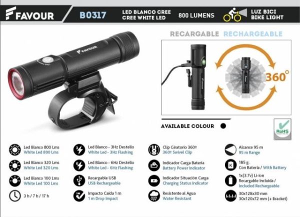 Linterna alum. RECARG. 850LM. Negra