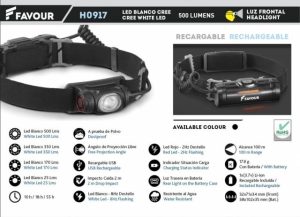 Linterna alum. RECARG. 500lm. Negra