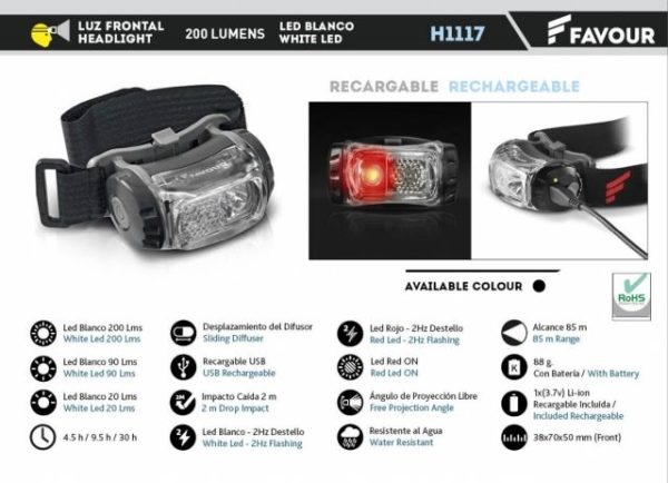 Frontal RECARG. 200LM. Negra