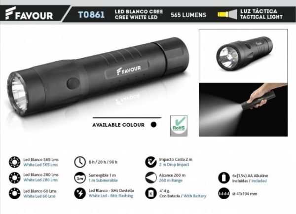 Linterna LED alum. WATER. Incluye 6 AA