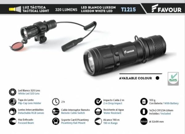 Linterna alum. led 320 lm. Incl: 1CR123A